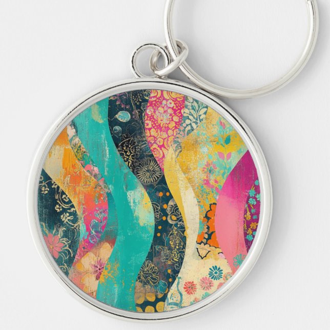 Colorful Flowers Wave Key Ring (Front)