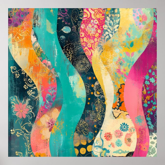 Colorful Flowers Wave Poster (Front)