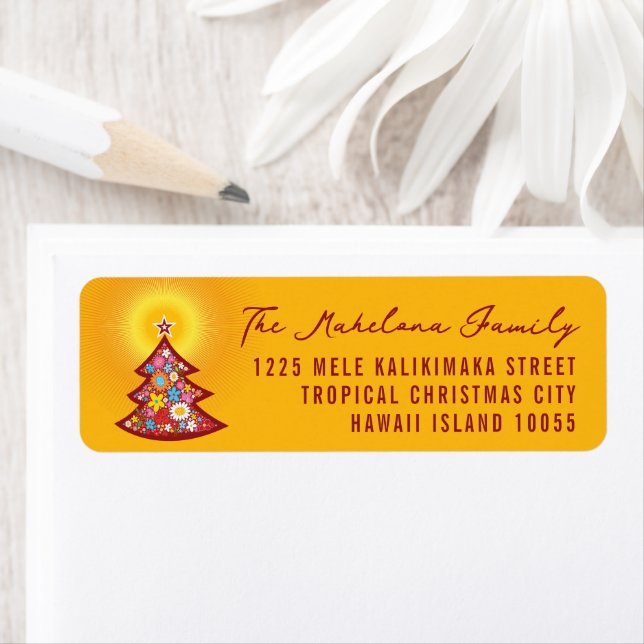 Colorful Flowers Whimsical Christmas Tree Address (Insitu)