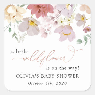 Colorful Flowers, Wildflowers, Boho, Baby Shower Square Sticker