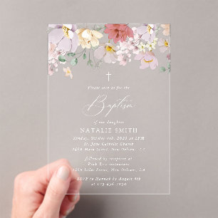 Colorful Flowers, Wildflowers, Boho, Baptism Acrylic Invitations