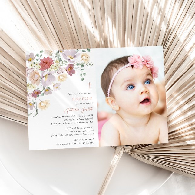 Colorful Flowers, Wildflowers, Boho, Baptism Invitation (Creator Uploaded)