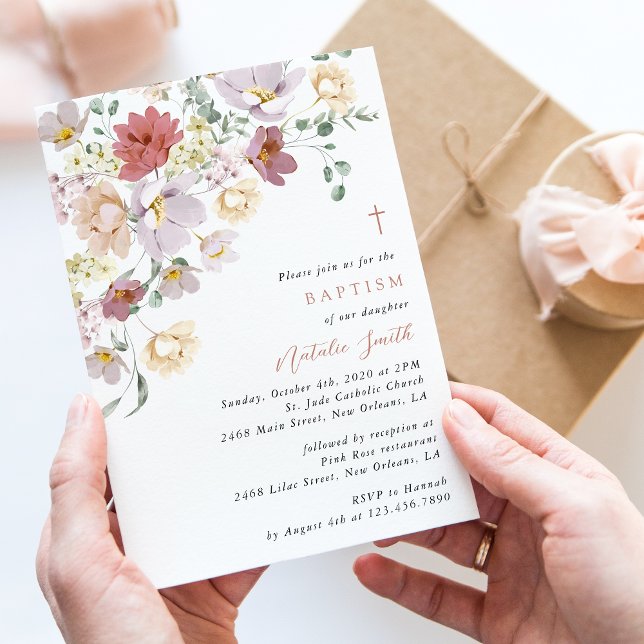 Colorful Flowers, Wildflowers, Boho, Baptism Invitation (Creator Uploaded)