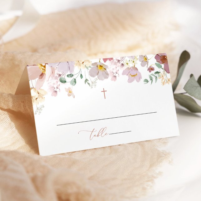Colorful Flowers, Wildflowers, Boho, Baptism Place Card (Creator Uploaded)