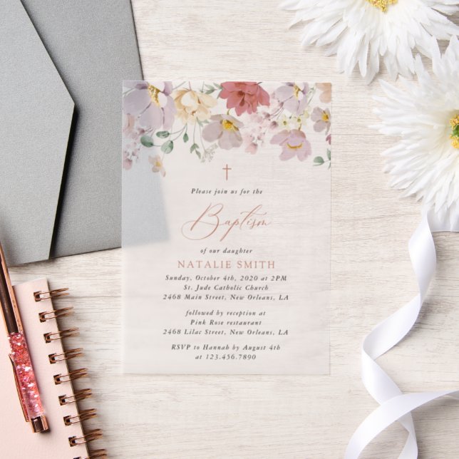 Colorful Flowers, Wildflowers, Boho, Baptism Vellum Invitations (Wedding)