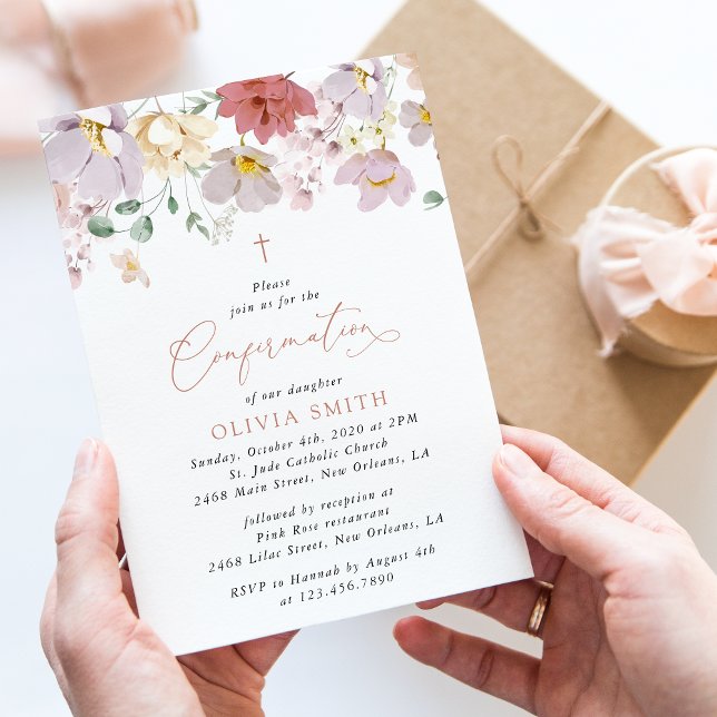 Colorful Flowers, Wildflowers, Boho, Confirmation Invitation (Creator Uploaded)