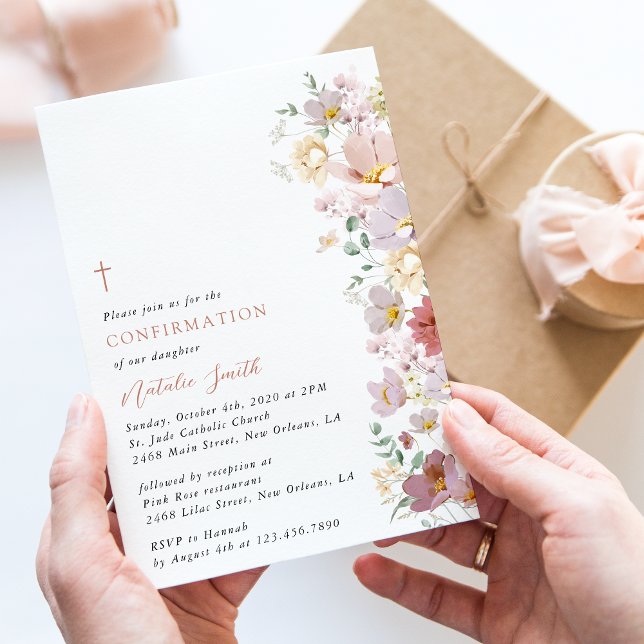 Colorful Flowers, Wildflowers, Boho, Confirmation Invitation (Creator Uploaded)