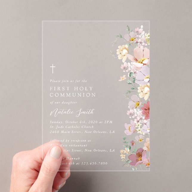 Colorful Flowers, Wildflowers, First Communion Acrylic Invitations (Insitu (Handheld))