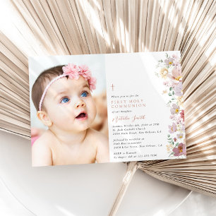 Colorful Flowers, Wildflowers, First Communion Invitation
