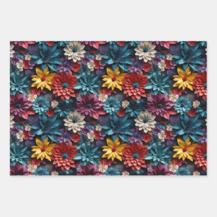 Colorful Flowers Wrapping Paper Sheets