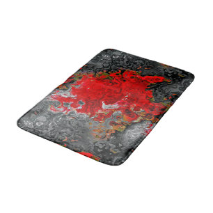 Colorful Fluid Swirls Red & Gray Abstract Bath Mat
