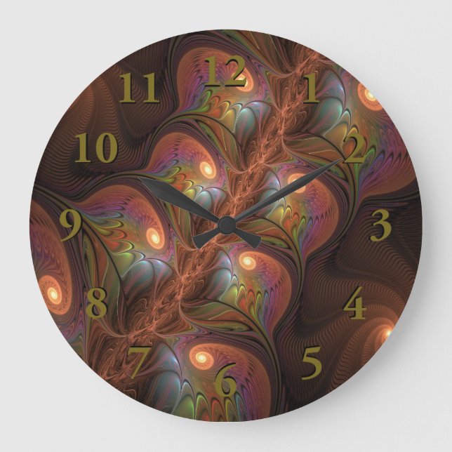 Colorful Fluorescent Abstract Modern Brown Fractal Large Clock (Front)