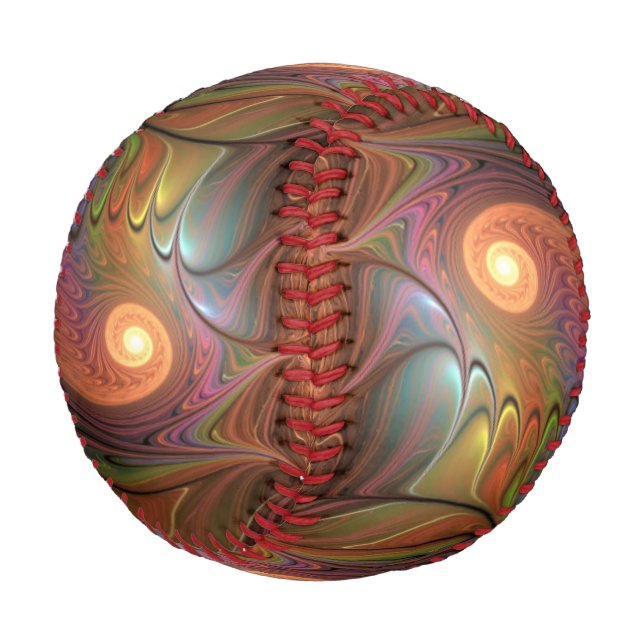 Colorful Fluorescent Abstract Trippy Brown Fractal Baseball (Angled)