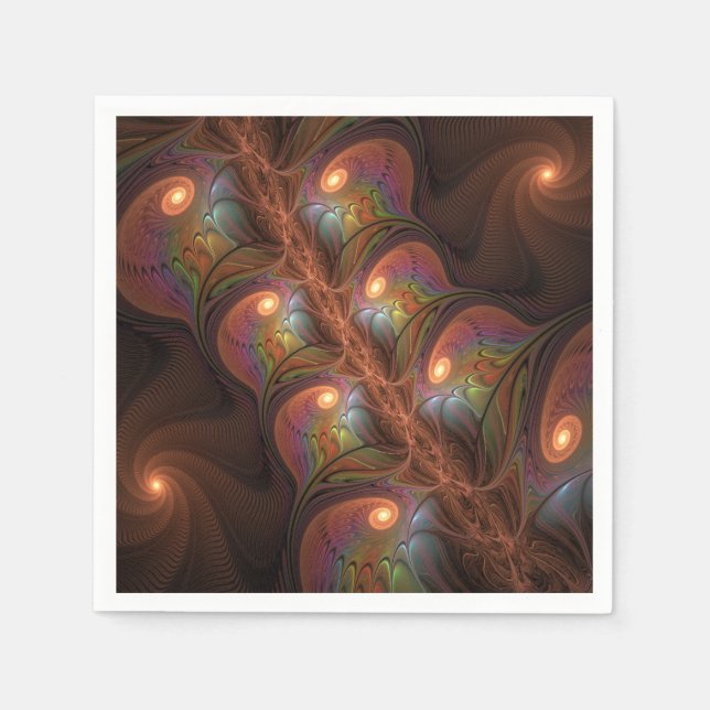 Colorful Fluorescent Abstract Trippy Brown Fractal Napkin (Front)
