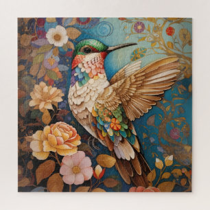 Colorful Flying Patterned Hummingbird Jigsaw Puzzle
