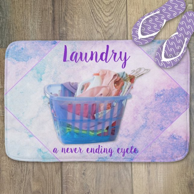 Colorful Folded Laundry On Hangers In Blue Basket Bath Mat (Creator Uploaded)