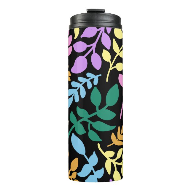Colorful foliage in black background thermal tumbler (Front)