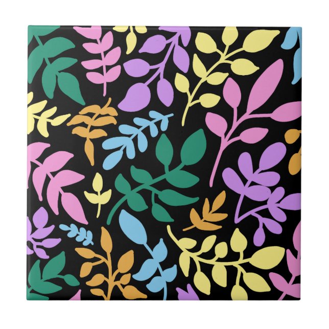 Colorful foliage in black background tile (Front)