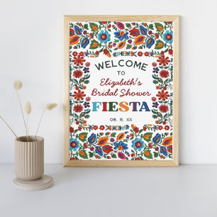 Colorful Folk Art Floral Embroidery Fiesta Welcome Poster