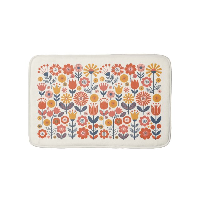 Colorful Folk Art Flowers Bath Mat (Front)