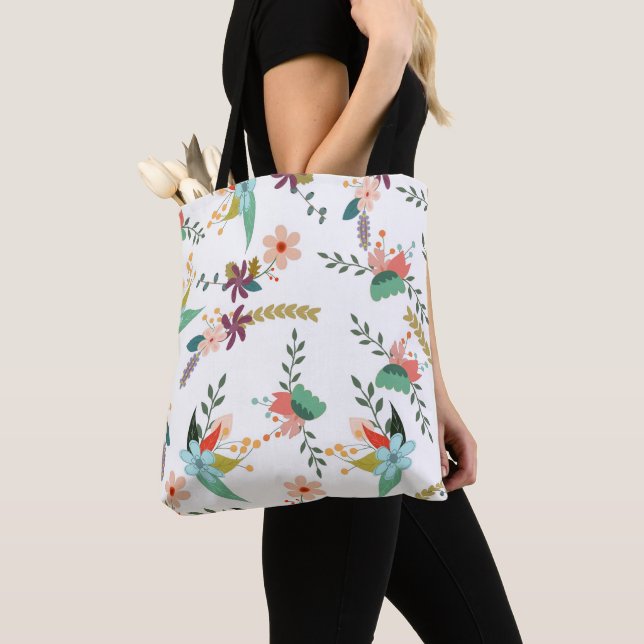 COLORFUL FOLK FLORAL BOTANICAL PATTERN TOTE BAG (Close Up)
