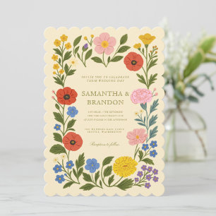 Colorful Folk Floral Wedding Invitation