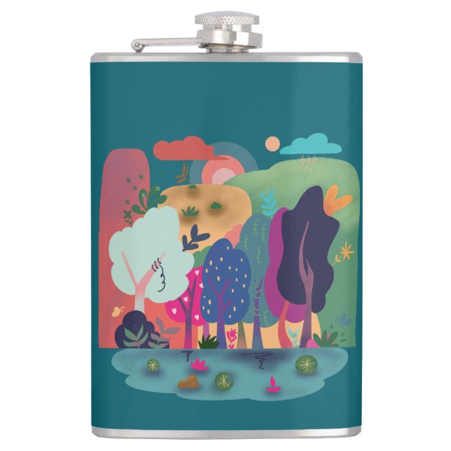 Colorful Forest Landscape Hip Flask (Front)