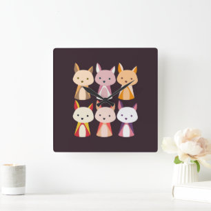 Colorful Fox Cartoon Square Wall Clock