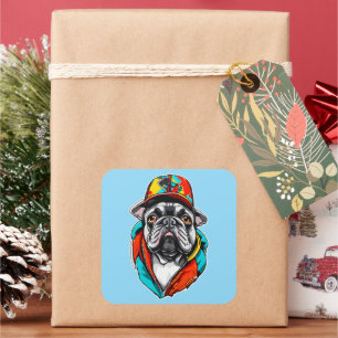 Colorful French Bulldog Square Sticker