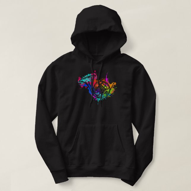 Colorful French Horn Musician Horn Instrument3 Hoodie (Design Front)
