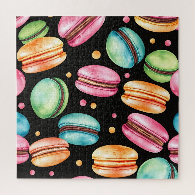 Colorful French Macaron Watercolor Pattern Jigsaw Puzzle (Vertical)