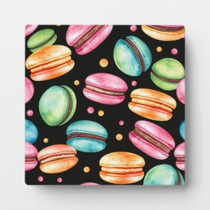 Colorful French Macaron Watercolor Pattern Plaque