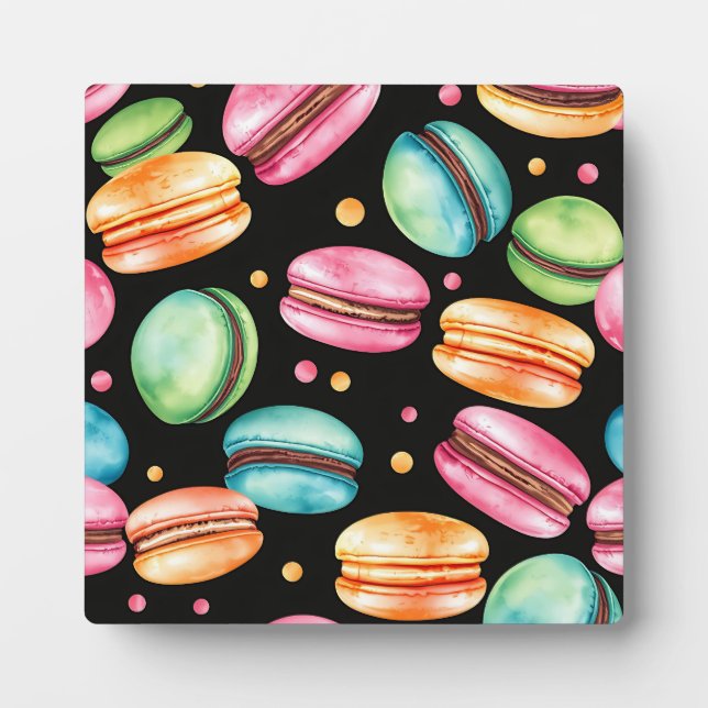 Colorful French Macaron Watercolor Pattern Plaque (Front)