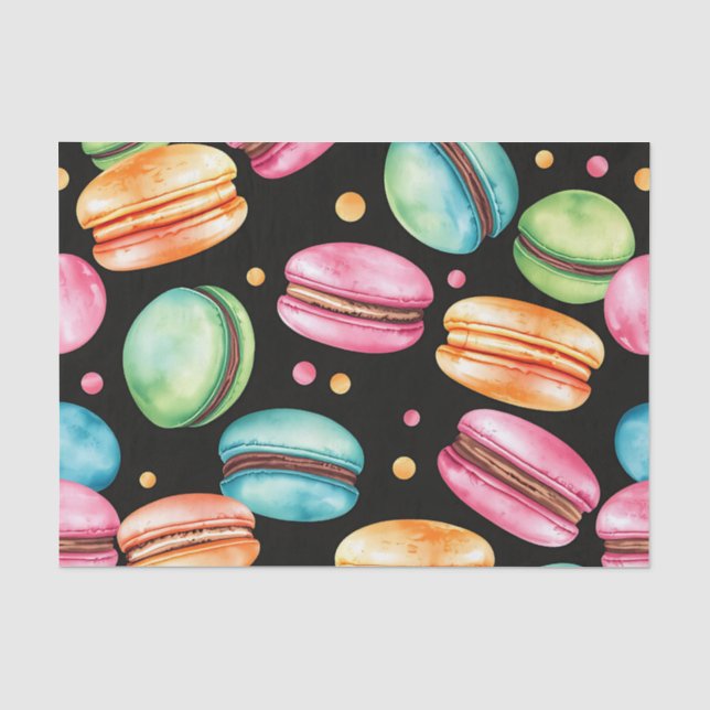 Colorful French Macaron Watercolor Pattern Tissue Paper (Front)