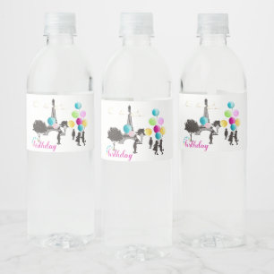 Colorful French Macarons Kids Playing Birthday Water Bottle Label