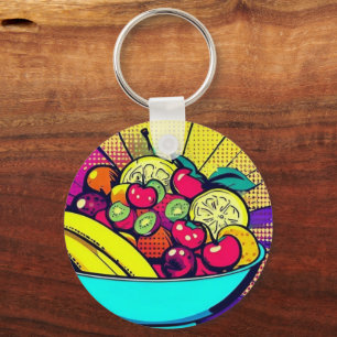 Colorful Fruit Bowl Keychain   Pop Art Food 