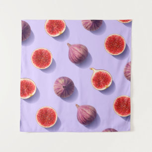Colorful fruit pattern of fresh figs on purple pas tapestry