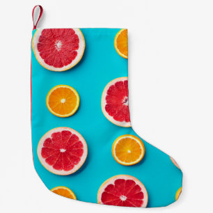 Colorful fruit pattern of fresh orange and grapefr small christmas stocking