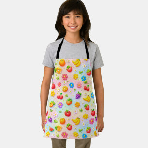 Colorful Fruit Pattern With Flowers and Fruits Apron
