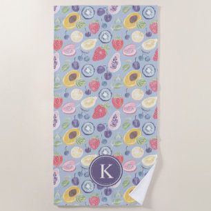 Colorful  Fruits  Monogram Spring Pattern Beach Towel