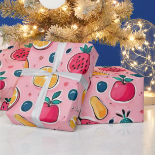 Colorful fruits pink decor wrapping paper