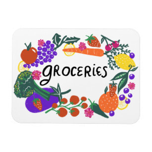 Colorful Fruits & Veggies Groceries Farmers Market Magnet