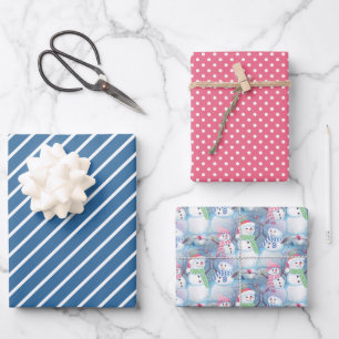 Colorful Fun Funny Holiday Snowmen Pattern Wrapping Paper Sheet