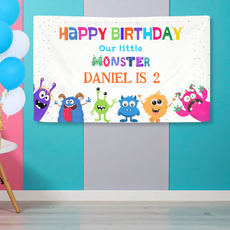 Colorful Fun Little Monster Birthday Party Banner