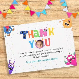 Colorful Fun Little Monster Birthday Party Photo Thank You Card