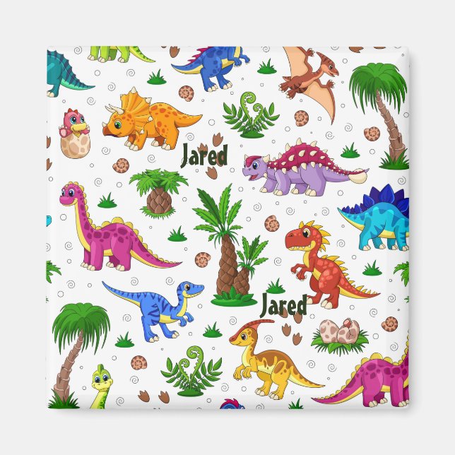 Colorful Fun Name Seamless Pattern Dinosaur Magnet (Front)
