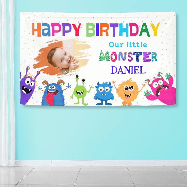 Colorful Fun Photo Little Monster Birthday Party Banner (Creator Uploaded)
