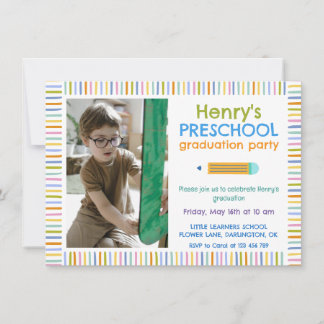 Colorful Fun Photo Preschool Graduation Invitation