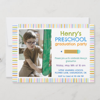 Colorful Fun Photo Preschool Graduation Invitation