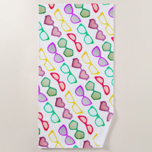 Colorful Fun Sunglasses Pattern Beach Towel